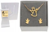Zestawy biżuterii dla kobiet - Złoty komplet ANIOŁEK ANIOŁ celebrytka SREBRO 925 KOMUNIA CHRZEST - miniaturka - grafika 1