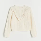 Swetry dla dziewczynek - Reserved - Dzianinowy sweter z falbaną - złamana biel - miniaturka - grafika 1