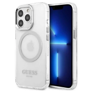 Etui Guess do iPhone 13 Pro / 13 6,1" srebrny/silver hard case Metal Outline Magsafe - Etui i futerały do telefonów - miniaturka - grafika 1