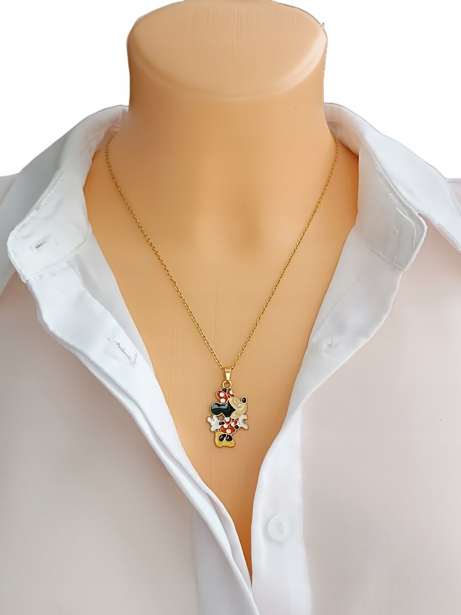 złoty naszyjnik MYSZKA MINI DISNEY emalia kolorowa stal złota 45cm + 5cm