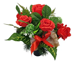 CZERWONE RÓŻE NA CMENTARZ STROIK WKŁAD BUKIET DO WAZONU KWIATY - Sztuczne kwiaty - miniaturka - grafika 1