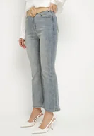 Spodnie damskie - Niebieskie Jeansy Dzwony z Bawełną z Wysokim Stanem Sommea - miniaturka - grafika 1