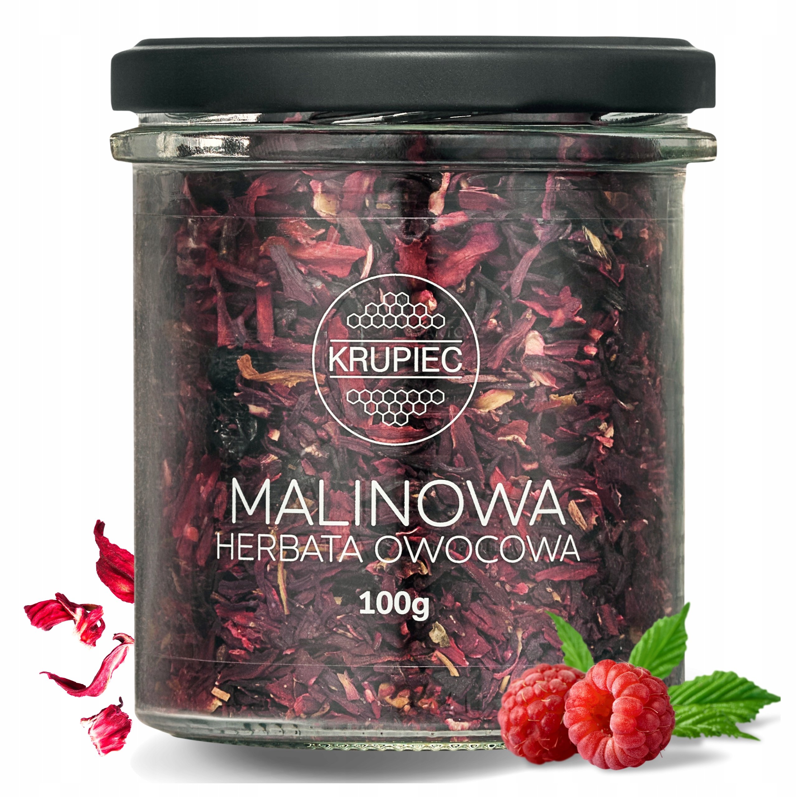 Herbata owocowa malinowa liściasta 100g Krupiec hibiskus sypana