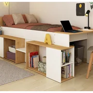 Łóżka dla dzieci i młodzieży - Łóżko piętrowe 90 x 200 cm z biurkiem i schowkami - Biało-naturalne - PALOMA - miniaturka - grafika 1
