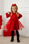 Sukienki i spódniczki dla dziewczynek - Świąteczna czerwona sukienka dla dziewczynki z tiulem Sandra - miniaturka - grafika 1