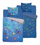 Pościel dla dzieci - Detexpol Pościel świecąca w ciemności 160x200 niebieska telefon młodzieżowa 3683A Fluo 0322 - miniaturka - grafika 1