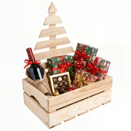 Zestawy upominkowe - Skrzynka z drewnianych desek z choinką na prezent mała pudełko świąteczne 30x20cm - miniaturka - grafika 1
