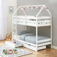 Łóżka dla dzieci i młodzieży - Łóżko piętrowe domek 2 x 90 x 190 cm – 2 szuflady – Drewno sosnowe – Białe – CHORI - miniaturka - grafika 1