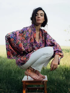 Kimono Purple Flower SHORT - Bluzki damskie - miniaturka - grafika 1