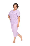 Piżamy damskie - Piżama Damska 2Xl Fioletowa W Kwiaty Rozpinana Krótki Rękaw Krótkie Spodnie Bawełna - miniaturka - grafika 1