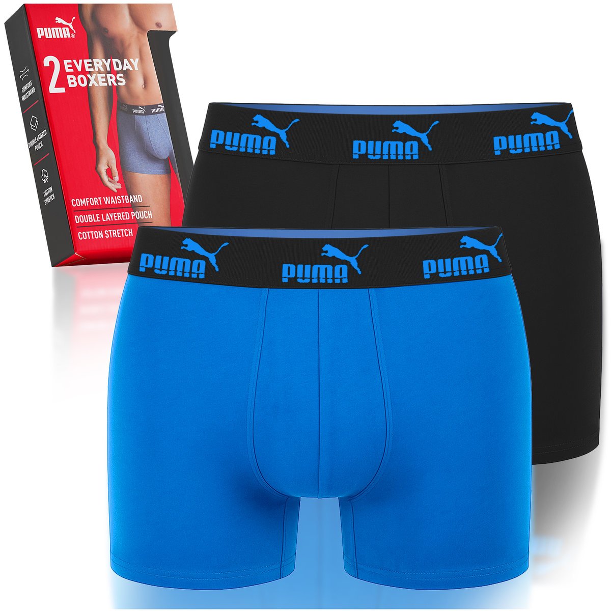PUMA Bokserki Męskie 2 Sztuki Bawełna Niebieskie Black Blue Logo Rozmiar M