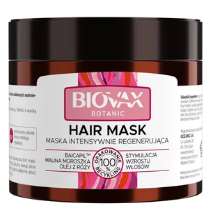 Lbiotica Biovax Botanic maska regenerująca baicapil malina moroszka olej z róży 250 ml - Maski do włosów - miniaturka - grafika 2