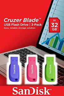 SanDisk Cruzer Blade 3x 32GB pamięć USB USB Typu-A 2.0 Niebieski, Zielony, Różowy SDCZ50C-032G-B46T - Pendrive - miniaturka - grafika 1