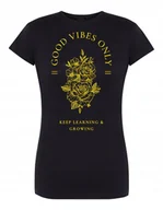 Koszulki i topy damskie - T-Shirt damski nadruk Good Vibes Only KWIATY r.L - miniaturka - grafika 1