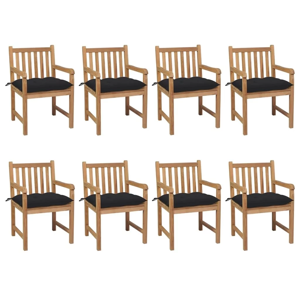 vidaXL Lumarko Krzesła ogrodowe z czarnymi poduszkami, 8 szt., drewno tekowe! 3073080