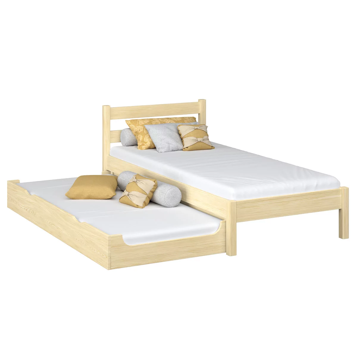 Drewniane łóżko pojedyncze z szufladą na materac N01 sosna bezbarwna 120x180