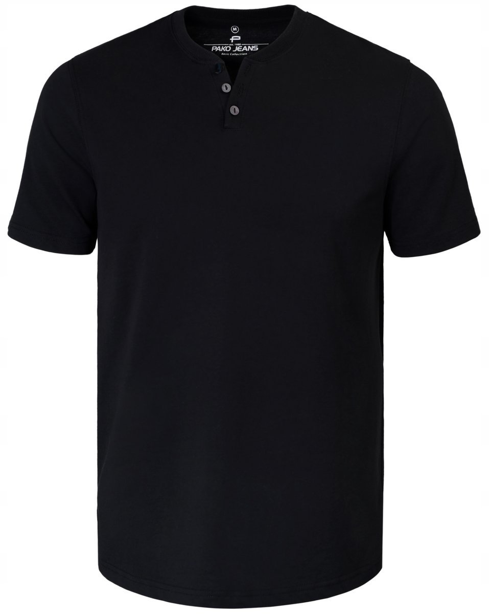 T-SHIRT Męski Koszulka w Serek CZARNA Bawełniana LEON M Pako Jeans