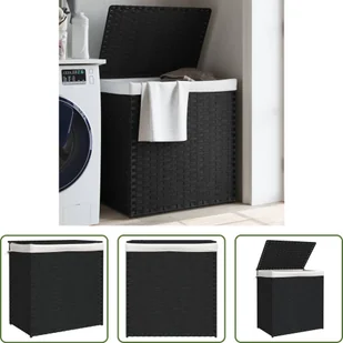 The Living Store Kosz na pranie z 2 przegrodami Czarny 53x35x57 cm Poly Rattan - Kosze na bieliznę The Living Store Kosz na pranie z 2 przegrodami Czarny 53x35x57 cm Poly Rattan - Kosze na bieliznę - miniaturka - grafika 1