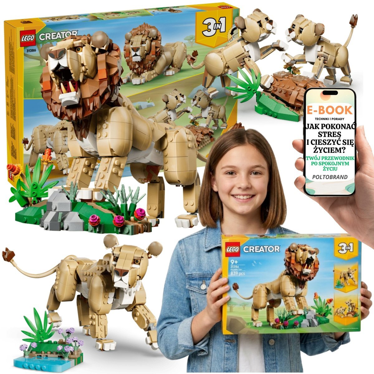 LEGO Lew Lwica Lwiątka Creator 3w1 Safari (31386) + E-BOOK-1