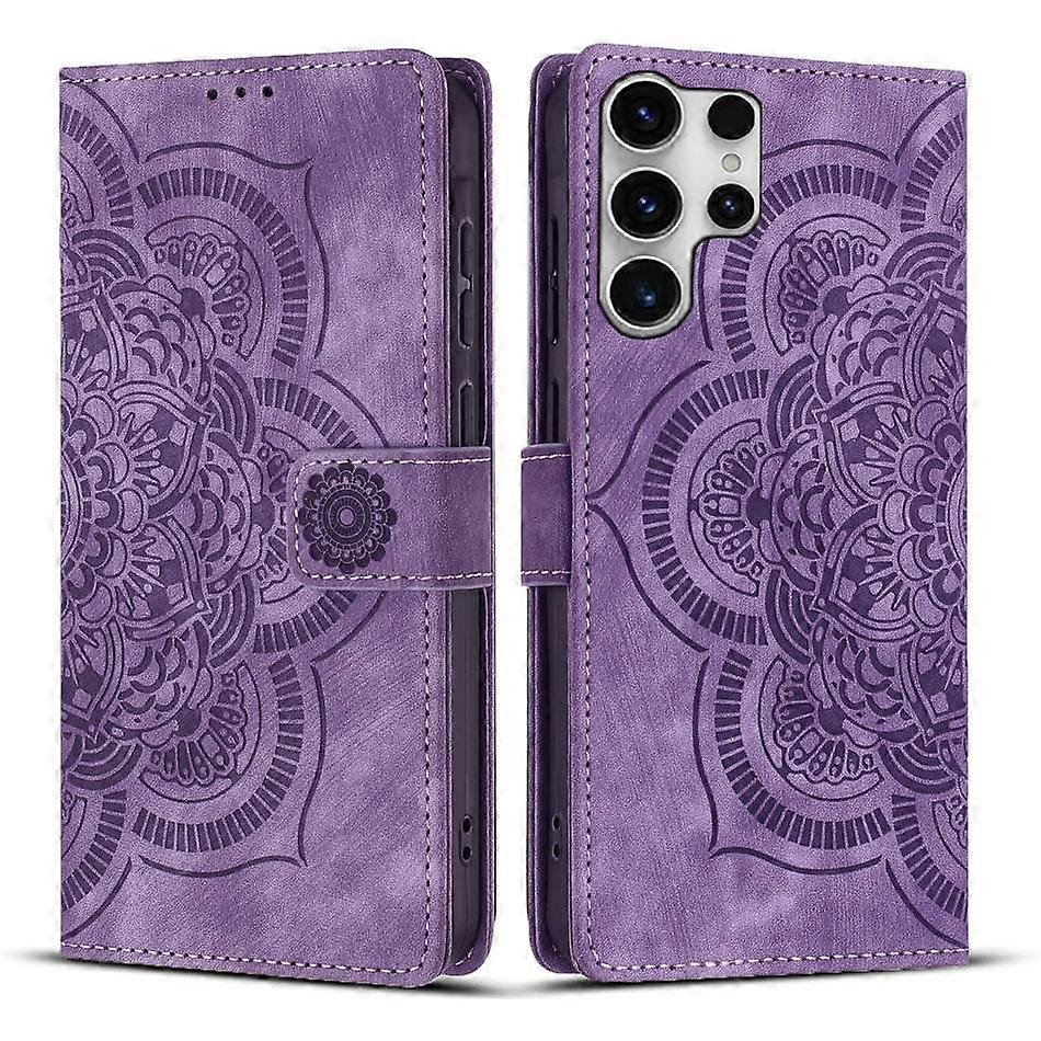 Etui na telefon z wytłoczonej mandali w stylu retro z matowej skóry Fioletowy For Samsung Galaxy S23 Ultra 5G