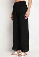 Spodnie damskie - Czarne Spodnie z Prostą Nogawką i Marszczoną Gumką w Pasie Perdila - miniaturka - grafika 1