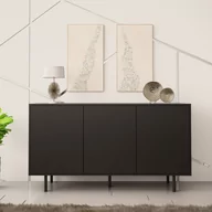 Komody - Komoda Nero 150 cm, 3 drzwi, czarny mat bez uchwytów, czarne nogi - miniaturka - grafika 1
