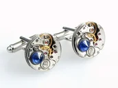 Spinki do mankietów i krawatów - Spinki do mankietów round i deep navy, srebrne - miniaturka - grafika 1