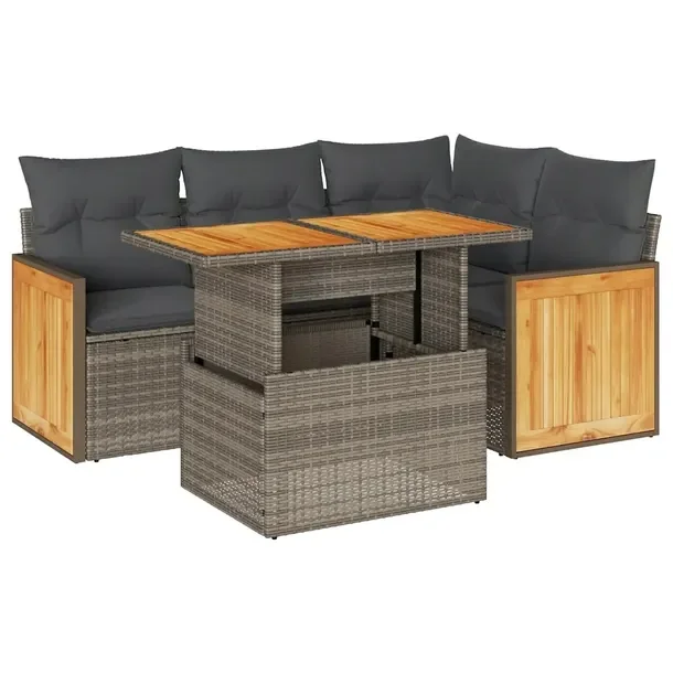 Zestaw mebli ogrodowych modułowych szary rattan PE 55x62x69 cm, stół 100