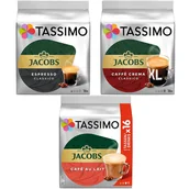 Kawa w kapsułkach i saszetkach - Zestaw kapsułek Tassimo Jacobs Espresso Classico 16 szt. + Caffe Crema Classico XL 16 szt. + Cafe Au Lait 16 szt. - miniaturka - grafika 1