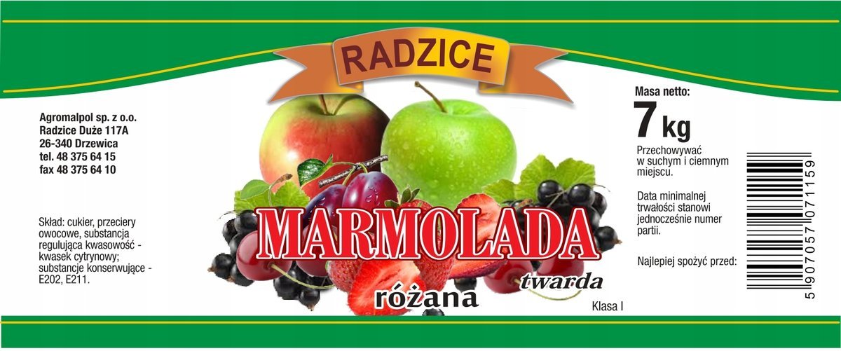 Marmolada różana TWARDA BRIX 61 7kg Przetwórnia Radzice
