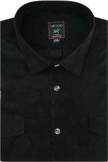 Koszule męskie - Koszula Męska Sztruksowa na co dzień do pracy robocza gładka czarna z długim rękawem w kroju REGULAR Laviino B554 - grafika 1
