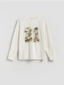 Bluzki dla chłopców - Reserved - Bawełniany longsleeve - złamana biel - miniaturka - grafika 1