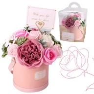 Sztuczne kwiaty - FLOWER BOX BUKIET ZAPACHOWYCH KWIATÓW MYDLANYCH W PUDEŁKU PREZENT URODZINY DLA NIEJ - miniaturka - grafika 1