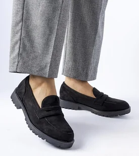 Czarne klasyczne mokasyny z eko-zamszu Ticengo-38 - Mokasyny damskie - miniaturka - grafika 1