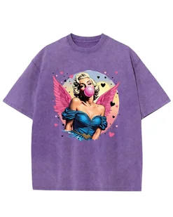 Koszulka oversize efekt sprania Piękna Marilyn Monroe fioletowy 3XL - Koszulki i topy damskie Koszulka oversize efekt sprania Piękna Marilyn Monroe fioletowy 3XL - Koszulki i topy damskie - miniaturka - grafika 1