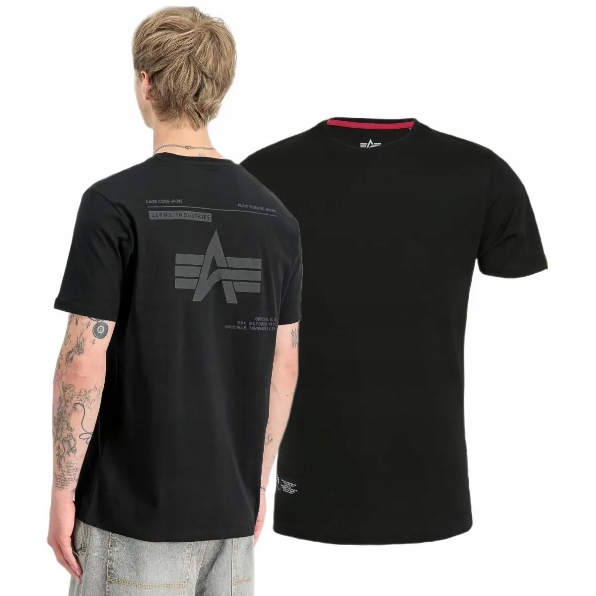 Koszulka Alpha Industries Label Backprint 258505 515 - Czarna S [Koszulka