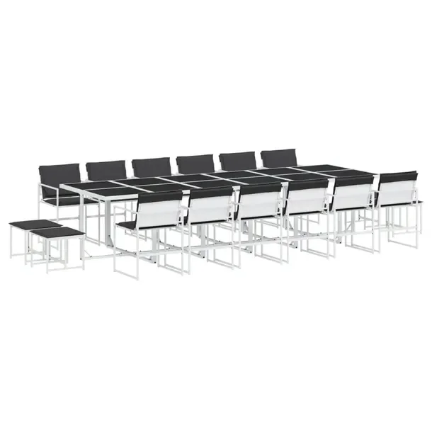 Zestaw mebli ogrodowych biały, 330 x 107 x 72 cm, 12 krzeseł, 4 stołki