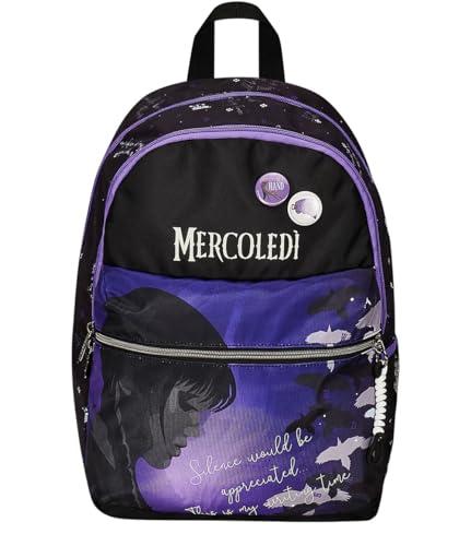 Seven plecak szkolny na środę - BE THE STRANGE YOU WANT TO - Plecak z podwójną komorą - kieszeń na butelkę, plecak dla dziewczynek MercoLEDI - Maksymalna pojemność, Fioletowy, Taglia unica, Plecaki