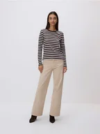 Bluzki damskie - Reserved - Longsleeve z haftem - ciemnobrązowy - miniaturka - grafika 1