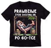 Moda i Uroda OUTLET - Męska koszulka na 60 urodziny - ŻYCIE ZACZYNA SIĘ PO 60 - miniaturka - grafika 1