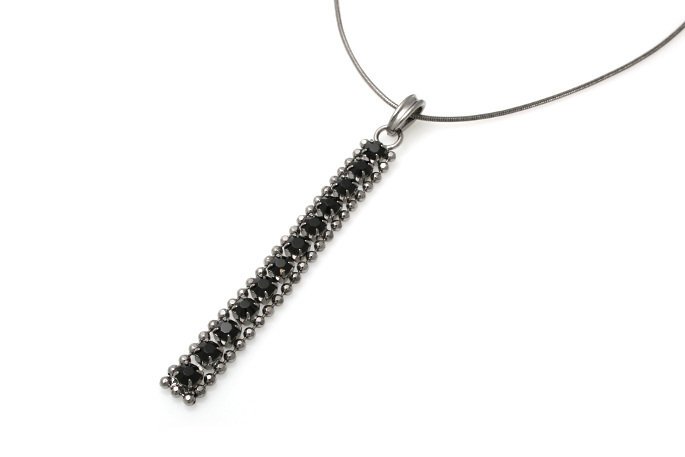 Długi Naszyjnik Hematyt I Czarne Cyrkonie