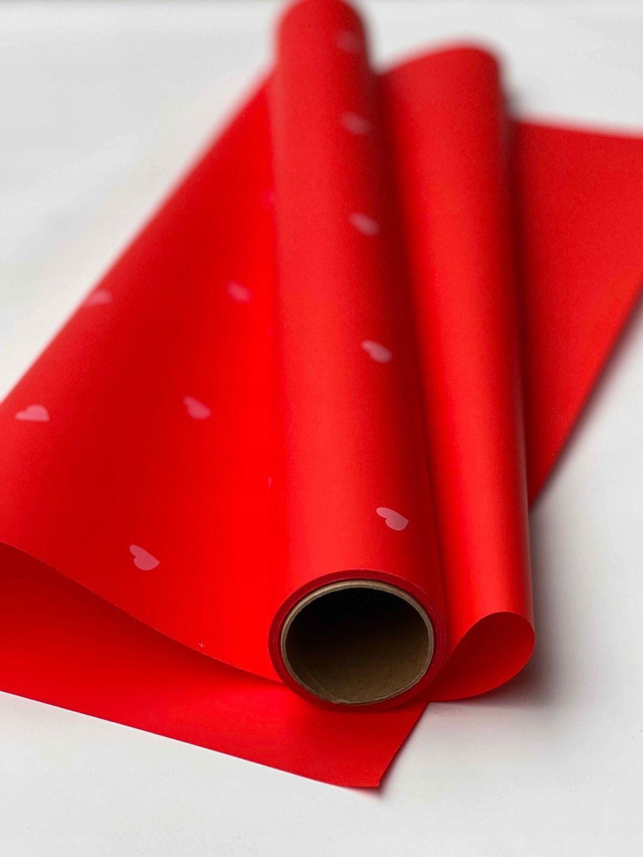 Papier Folia florystyczna do pakowania satynowa SERDUSZKA Czerwony+biały