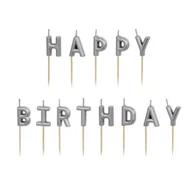 Urodziny dla dorosłych - PartyDeco Świeczki urodzinowe Happy Birthday srebrny 13szt 13 szt. - miniaturka - grafika 1