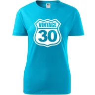 Koszulki i topy damskie - Damska Koszulka z Nadrukiem Vintage 30 na Prezent Urodziny dla Niej turkusowy S - miniaturka - grafika 1