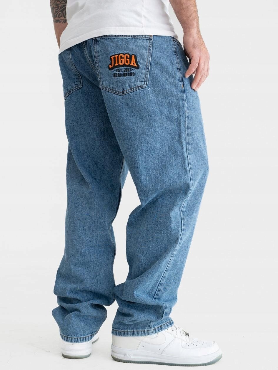 Spodnie Jeansowe Baggy Męskie Szerokie Premium Jigga Wear Niebieskie L