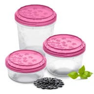 Pojemniki kuchenne - Zestaw Pojemników Plastikowych Do Żywności Okrągłe 3 Szt Pojemniki Różowe - miniaturka - grafika 1