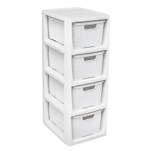 Regał z koszykami rattan BQ-1726 4 x 7 l biały antyczny - Szafki łazienkowe - miniaturka - grafika 1