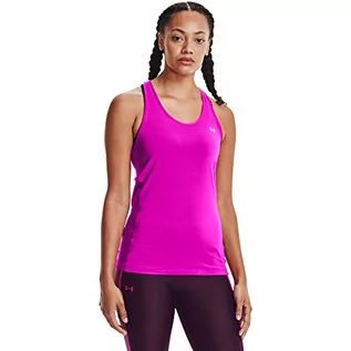 Kamizelki damskie - Under Armour Damska kamizelka Ua Heatgear Racer bez rękawów, przylegająca, miękka w dotyku, elegancka damska koszulka bez rękawów z graficznym wzorem Meteor Pink (660)/Metallic Silver XS - grafika 1