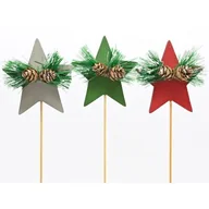Ozdoby bożonarodzeniowe - Gwiazdka z gałązką i szyszkami na piku 32,5 x 7 cm srebrny / zielony / czerwony - miniaturka - grafika 1
