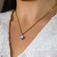 Naszyjniki - Naszyjnik złoty zawieszka kryształowe serce ze stali chirurgicznej - miniaturka - grafika 1